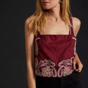 Anthropologie Red Sleeveless Embroidered Apron Tank - NWT - L